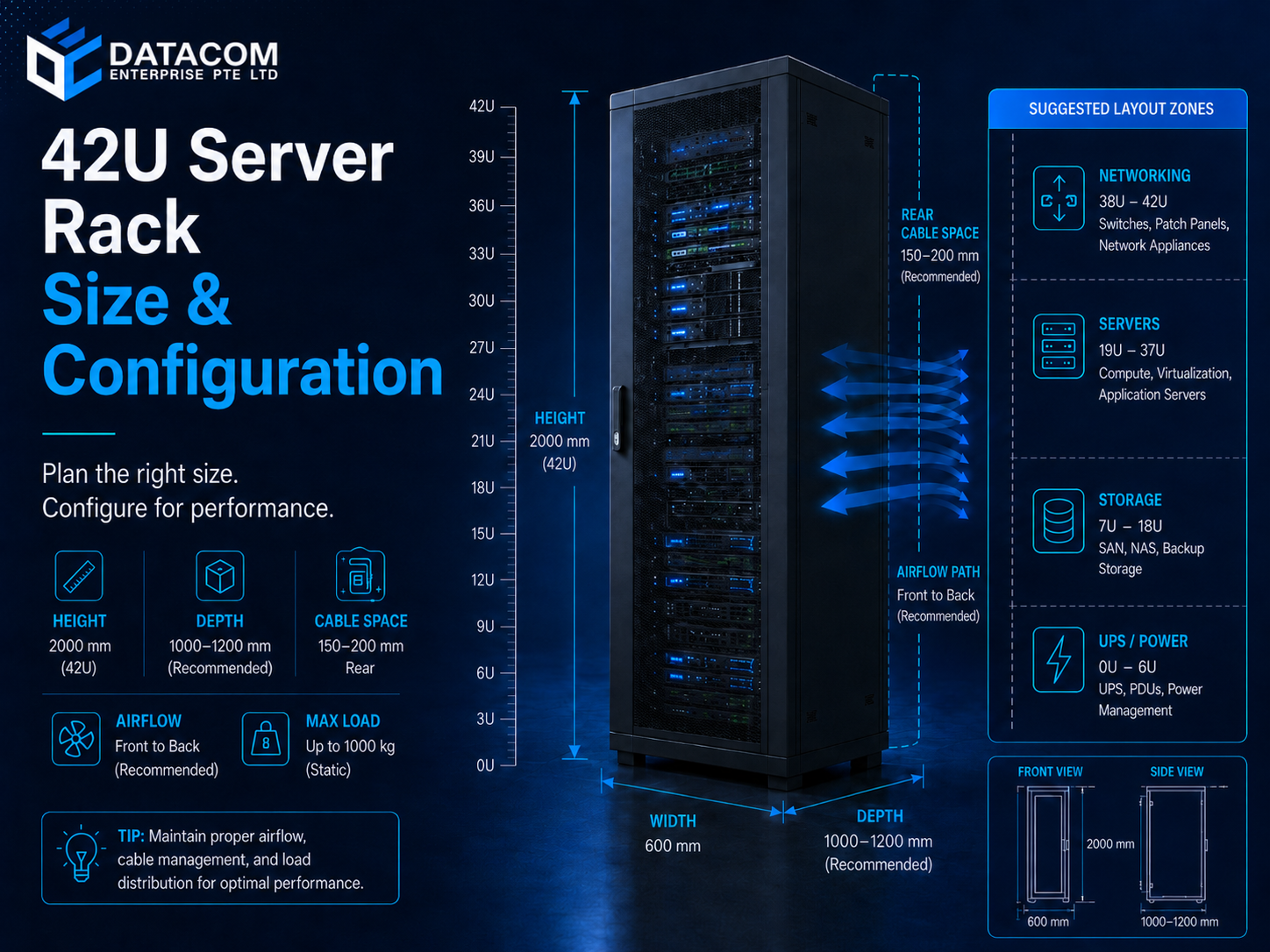 42U Server Rack Size and Configuration