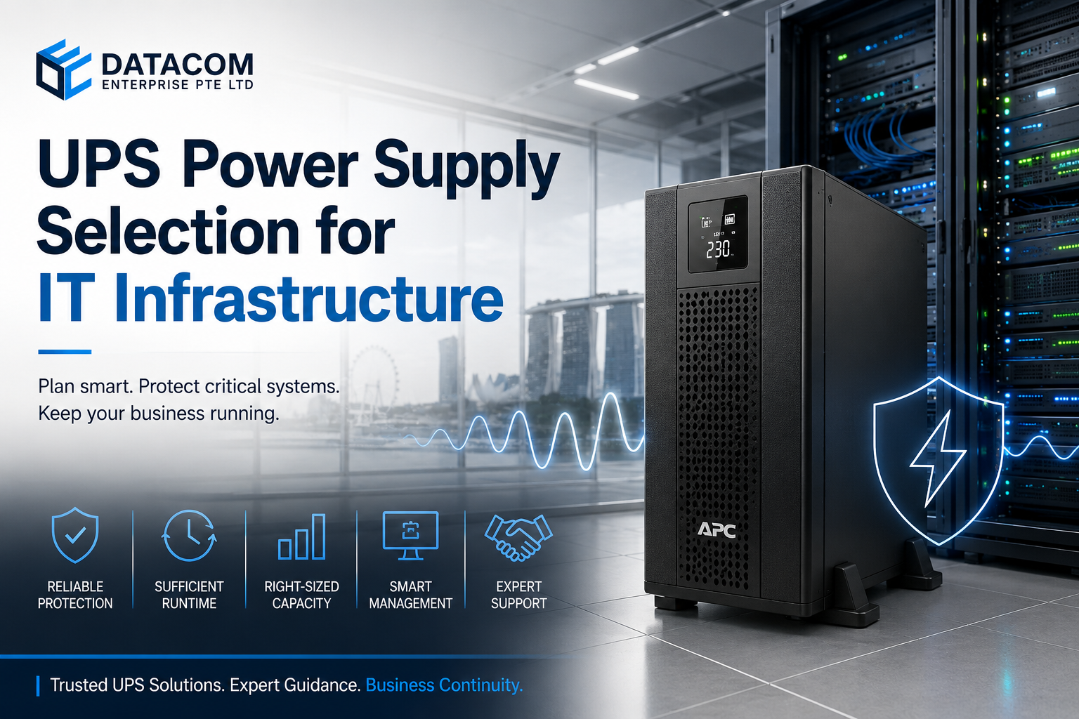UPS power supply for business continuity.